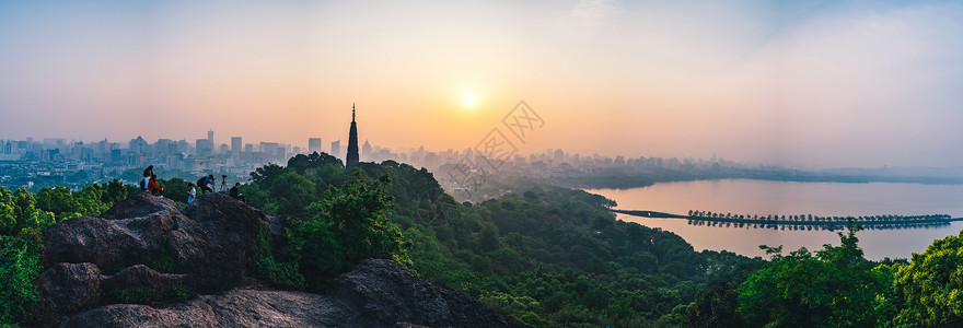 彩色灯光背景宝石山日出背景