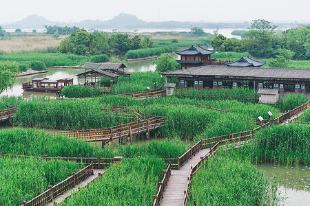 公园船德清下渚湖湿地背景