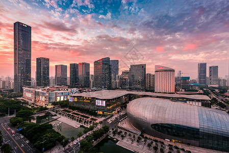 深圳大剧院晚霞城央背景