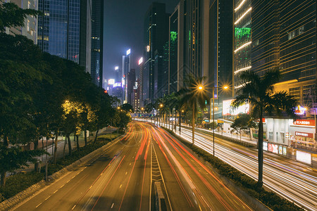 街头路灯香港街头公路车流背景