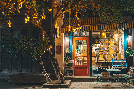 杭州城市夜景夜晚的杭州清河坊街背景