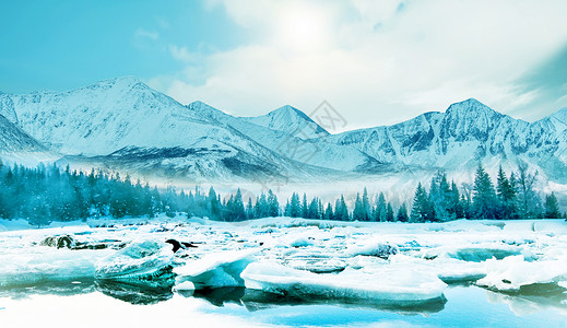 雪地骑马冬天冰雪banner背景设计图片