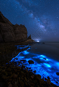 气象日道旗星空星轨银河荧光海背景