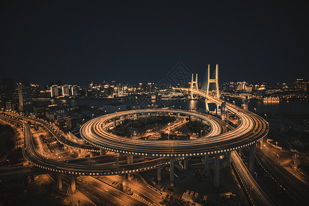 城市风云南浦大桥黑金夜景背景