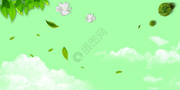 树叶飞舞绿色banner海报背景设计图片