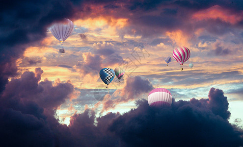 晚霞壁纸云层里的氢气球设计图片