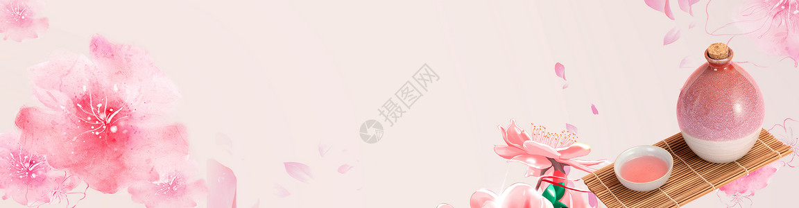 手写阳春三月春天粉红色桃花灿烂盛开壁纸设计图片