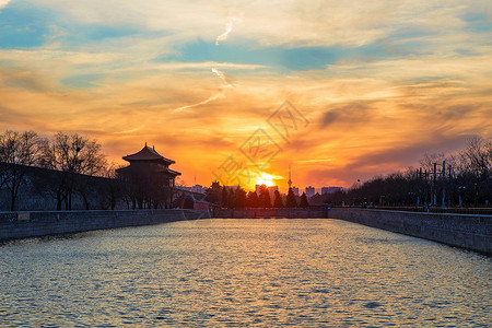 北京故宫角楼-夕阳背景图片