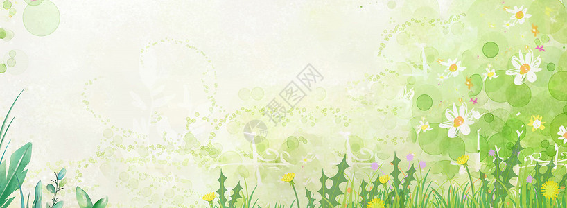 绿草地上的花绿色小清新banner设计图片