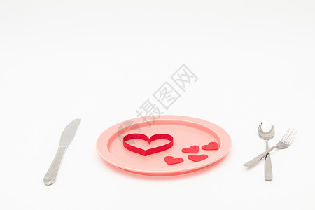 深紫色浪漫彩带刀叉餐盘创意摄影背景