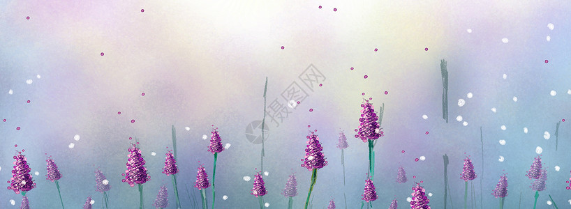 紫色小花盆栽梦幻banner设计图片