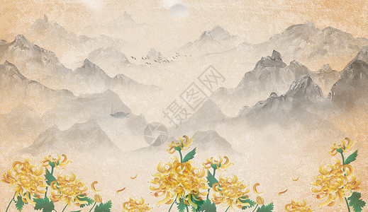 牡丹中国风水墨banner设计图片