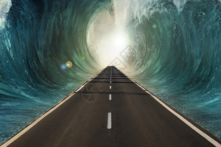 浪奔浪流海底漩涡中的公路设计图片