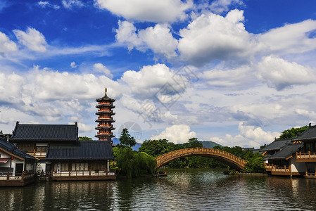 中国复古建筑木龙湖之夏背景