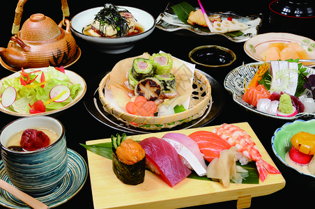 日本鱼旗日本寿司套餐背景