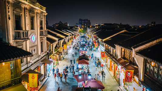 杭州河坊街航拍杭州清河坊街背景