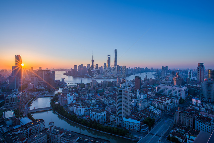 上海城市建筑日出风光日落夕阳东方明珠地标黄浦江图片