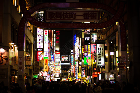 日本标志东京歌舞伎町夜景背景