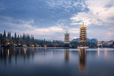 桂林日月双塔夜景高清图片素材