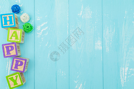 字母木板节日快乐蓝色木纹背景素材背景