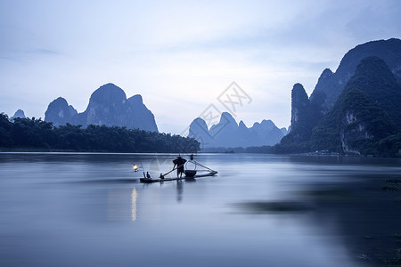 漓江渔火中国风桂林山水高清图片