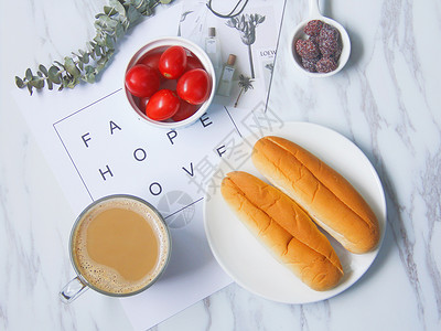 面包咖啡美食文艺清新早餐背景