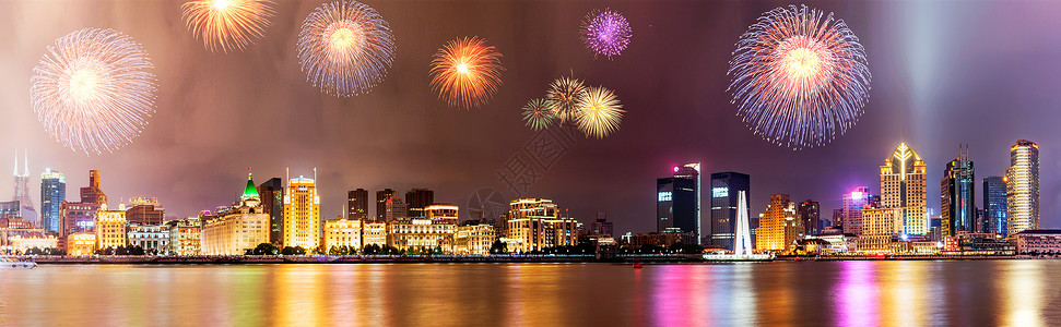 上海烟花美丽的黄浦江畔夜景背景