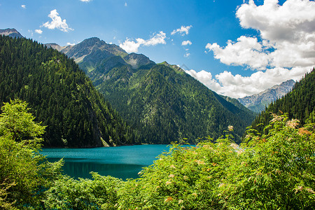 人看山水素材九寨沟长海背景