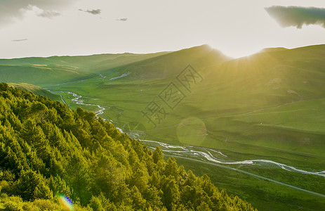 蓝天大地四川色达清晨美景背景