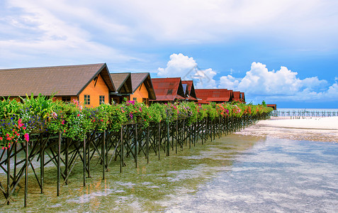 彩色小屋海边浪漫度假小木屋背景