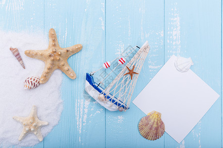 夏日沙滩帆船名信片素材背景图片