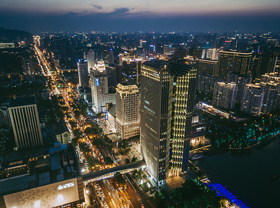 信息化建设城市市中心夜景航拍背景