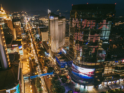 信息化建设城市市中心夜景航拍背景