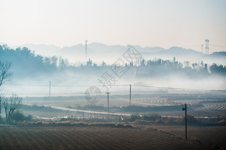 家乡的天空清晨-春节放鞭炮过后的雾气背景