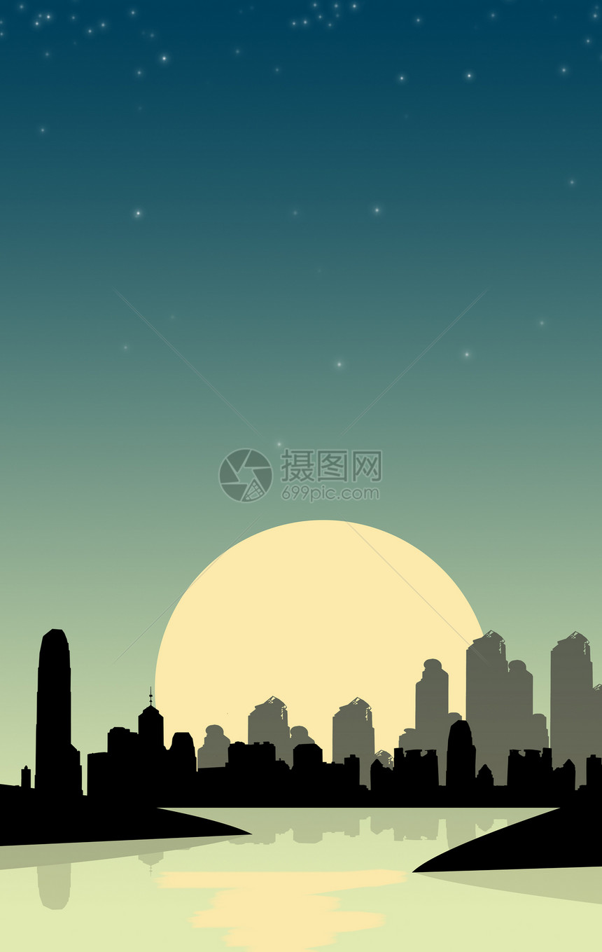手绘-城市静谧的夜空图片