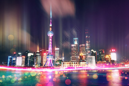 上海街道夜景上海夜景与科技设计图片