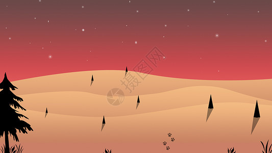 黑色沙漠手绘-夜空下的寂静沙漠插画