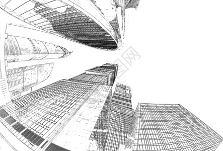 城市玻璃幕墙摩天大楼素描设计图片