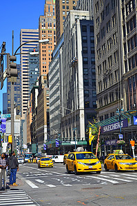 曼哈顿街景纽约城市街道和出租车背景