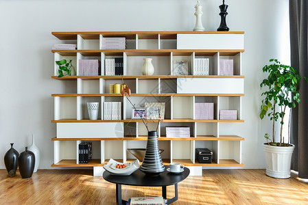 简约空间背景木质书柜背景