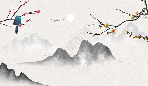 白小鸟素材中国风背景设计图片