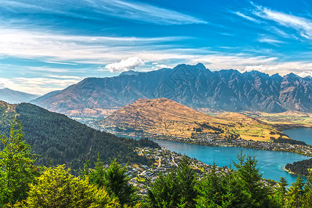 山峰全景新西兰皇后镇全景背景