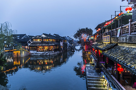 中國建築西塘夜景背景