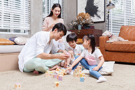 子女和父母家庭亲子积木游戏背景