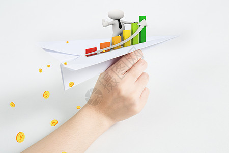 飞机上俯瞰纸飞机上的财务报表设计图片