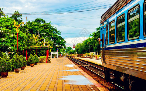 火车车轮泰国火车站台背景