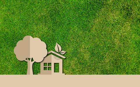 植物和房子剪纸环保海报设计图片