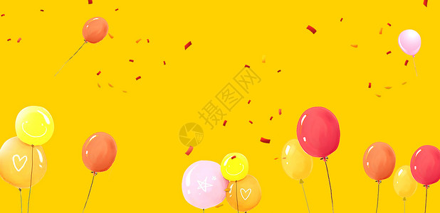 开心老年素材暖色气球背景设计图片