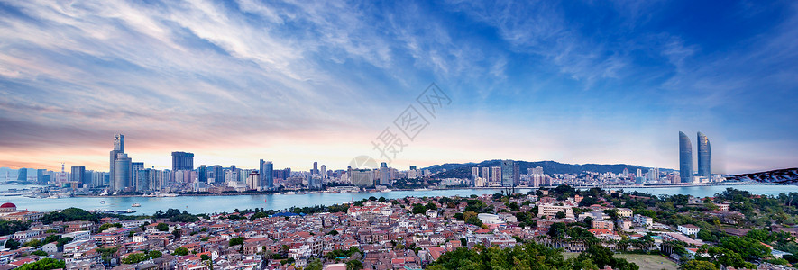 厦门鸟瞰魅力厦门晨雾背景