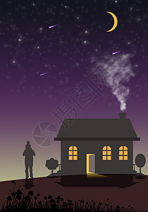 最美的星空手绘背景父亲节手绘-温暖的夜晚背景